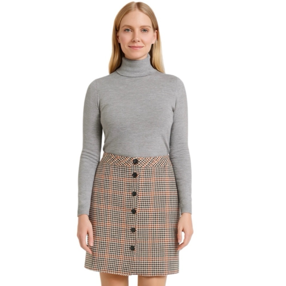 Talbots Wool Blend Houndstooth Plaid Button-Front Skirt Size 8